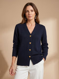 Katharina | Cardigan à col en V pour femmes, manches longues, boutons en forme de cœur dorés