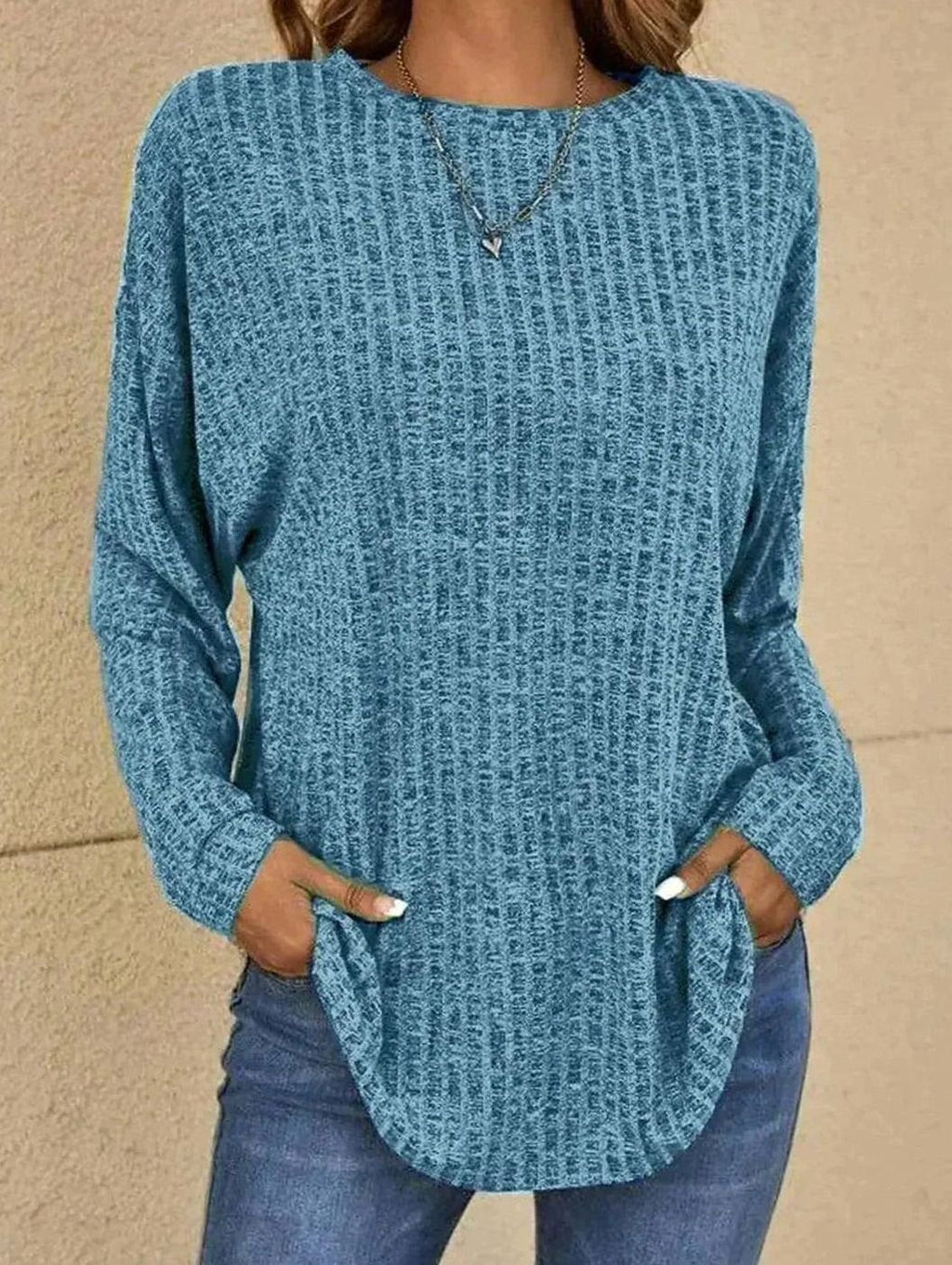 Mia | Pull en Tricot pour Femmes à Manches Longues Col Rond en Maille Waffle Oversized
