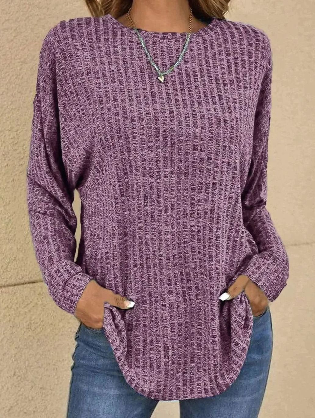 Mia | Pull en Tricot pour Femmes à Manches Longues Col Rond en Maille Waffle Oversized