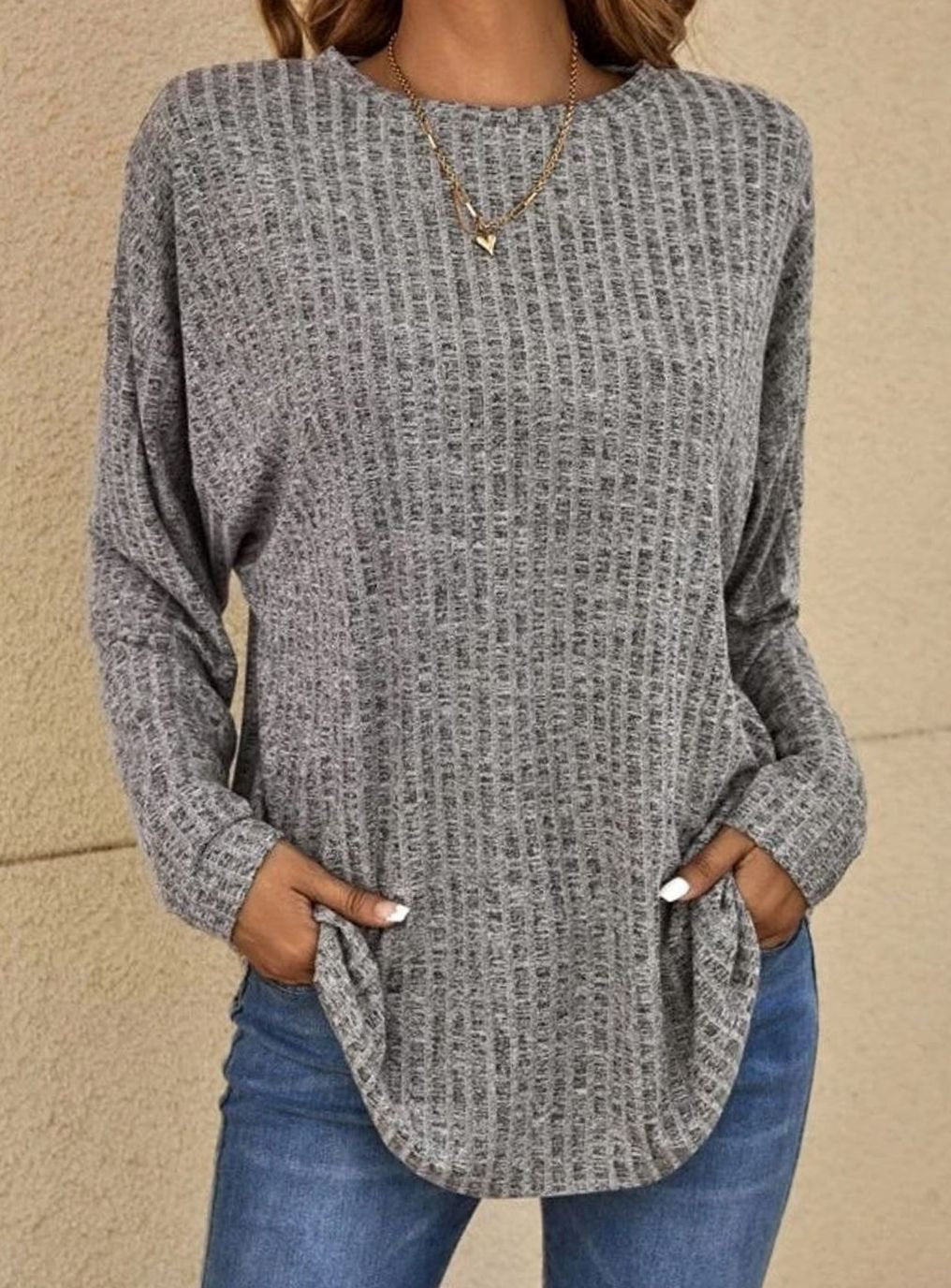 Mia | Pull en Tricot pour Femmes à Manches Longues Col Rond en Maille Waffle Oversized