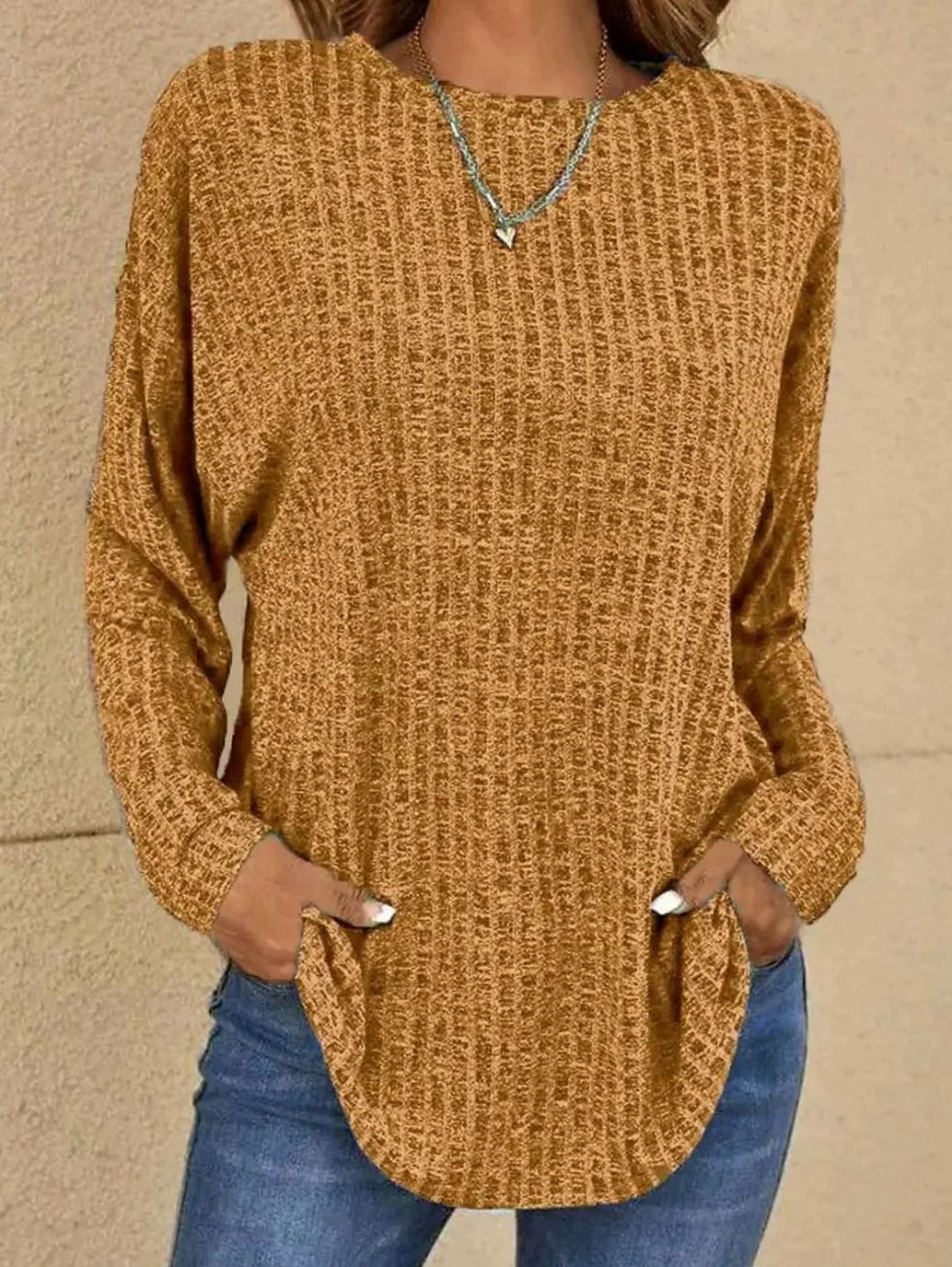 Mia | Pull en Tricot pour Femmes à Manches Longues Col Rond en Maille Waffle Oversized