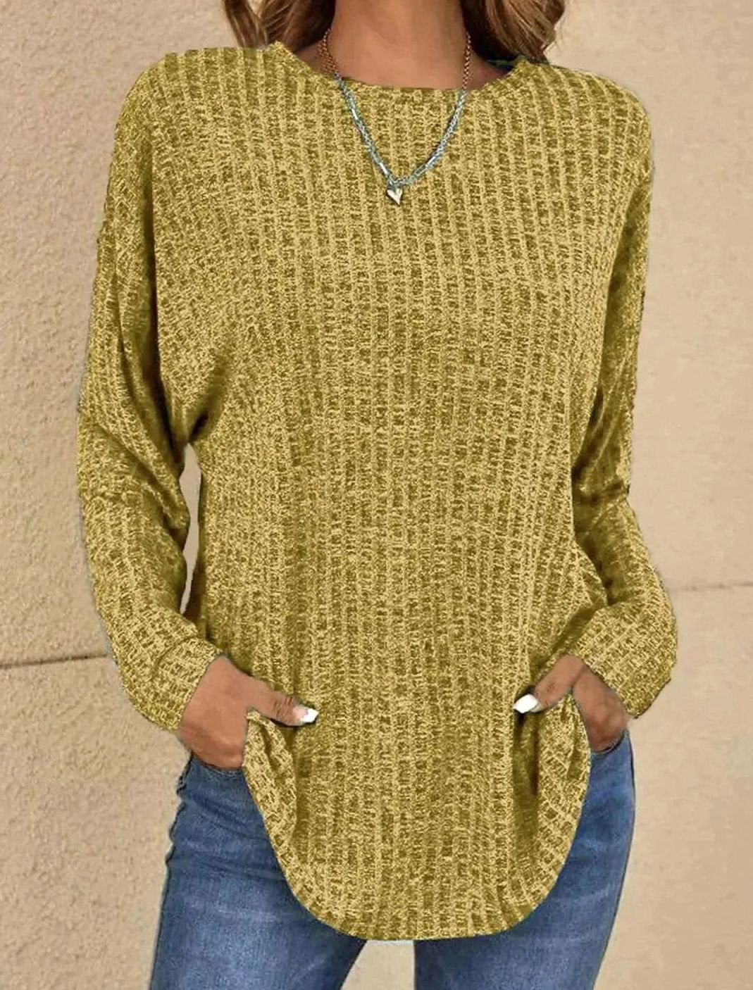 Mia | Pull en Tricot pour Femmes à Manches Longues Col Rond en Maille Waffle Oversized