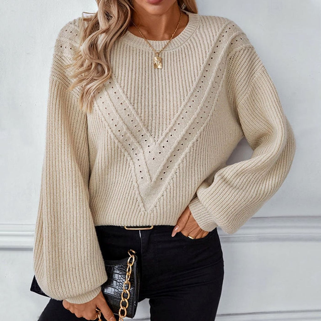 Lena | Pull en tricot pour femmes à col rond, motif structuré, manches longues