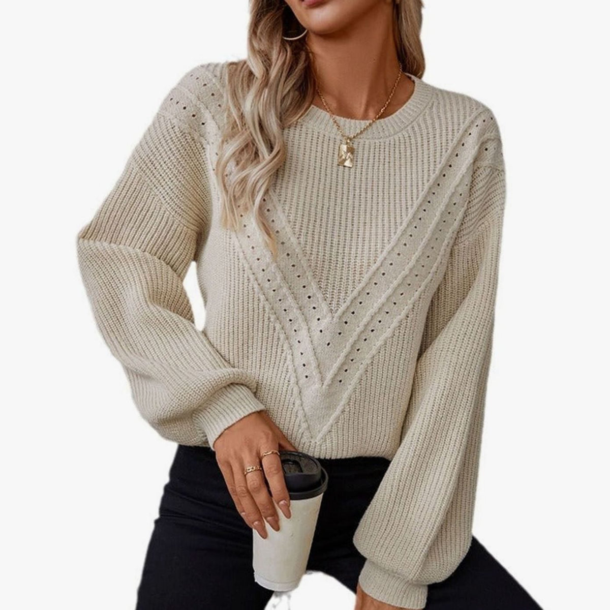Lena | Pull en tricot pour femmes à col rond, motif structuré, manches longues