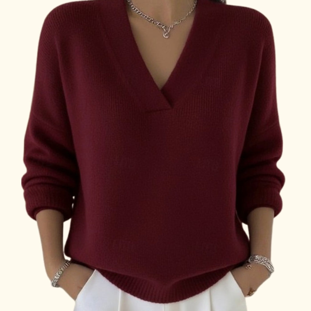 Hannah | Pull en tricot pour femmes à col en V, coupe décontractée, manches longues