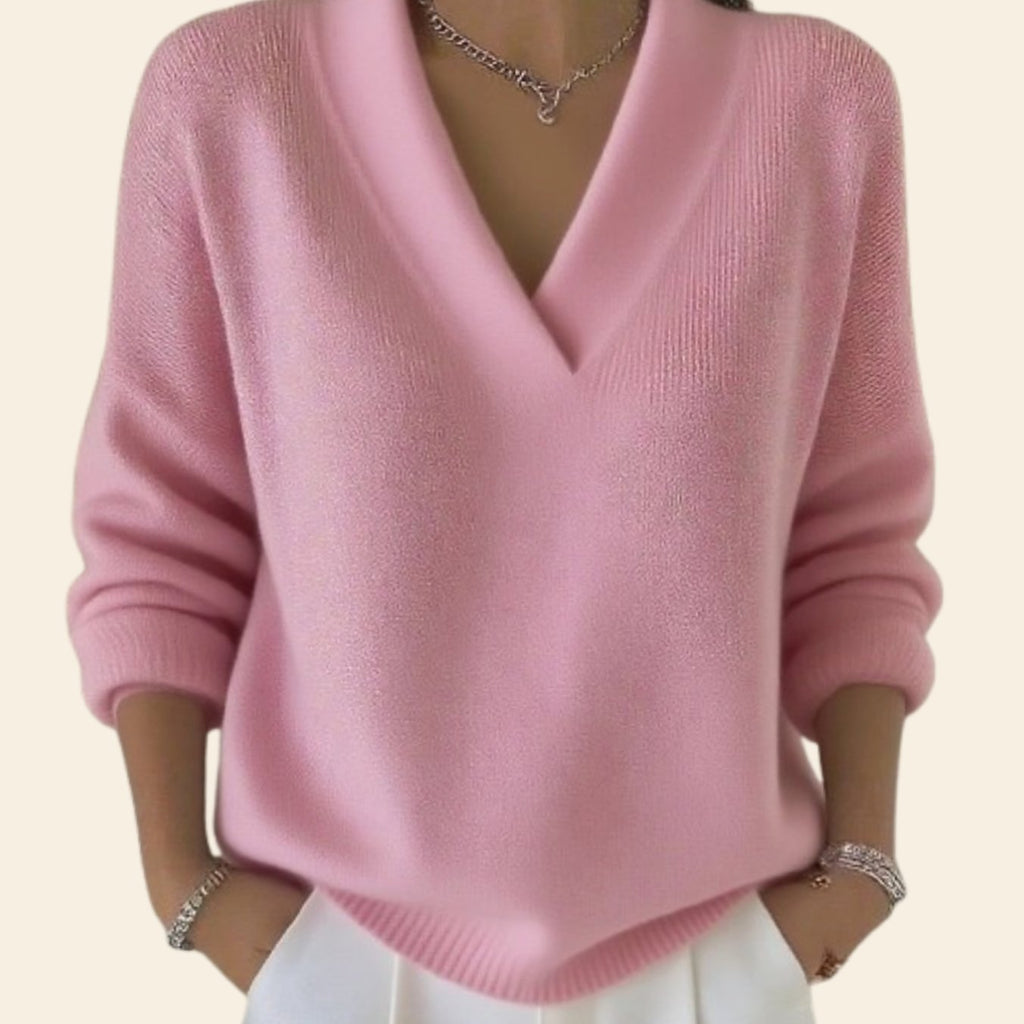 Hannah | Pull en tricot pour femmes à col en V, coupe décontractée, manches longues