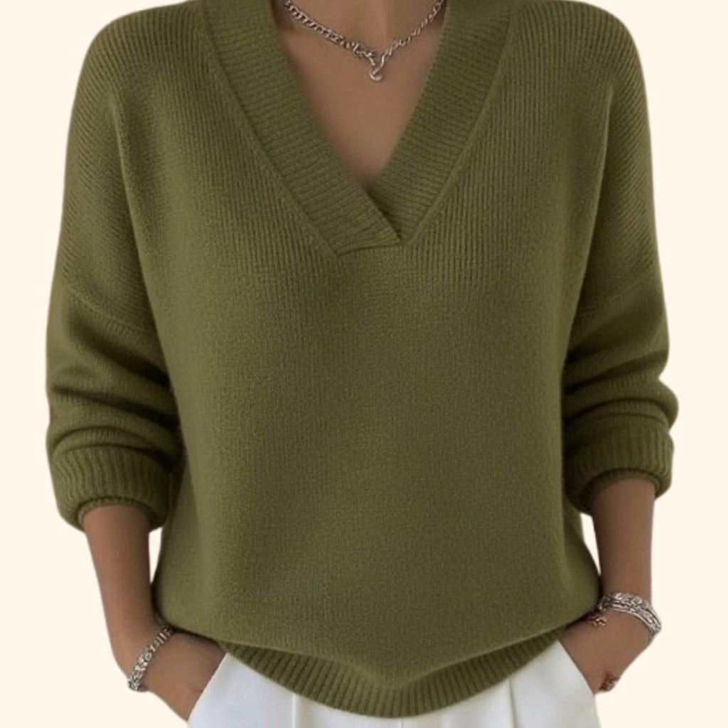 Hannah | Pull en tricot pour femmes à col en V, coupe décontractée, manches longues