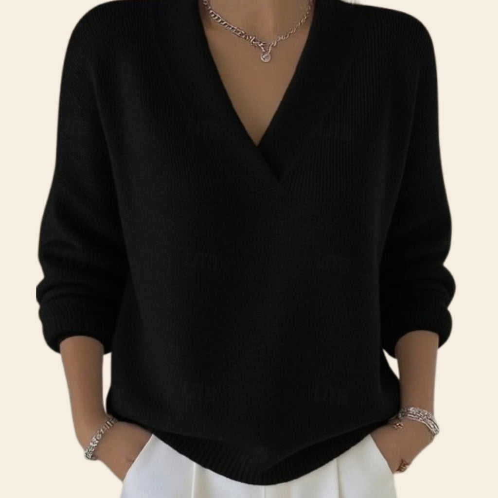 Hannah | Pull en tricot pour femmes à col en V, coupe décontractée, manches longues