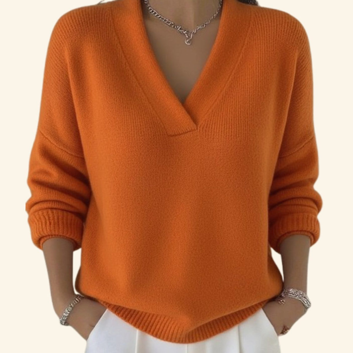 Hannah | Pull en tricot pour femmes à col en V, coupe décontractée, manches longues