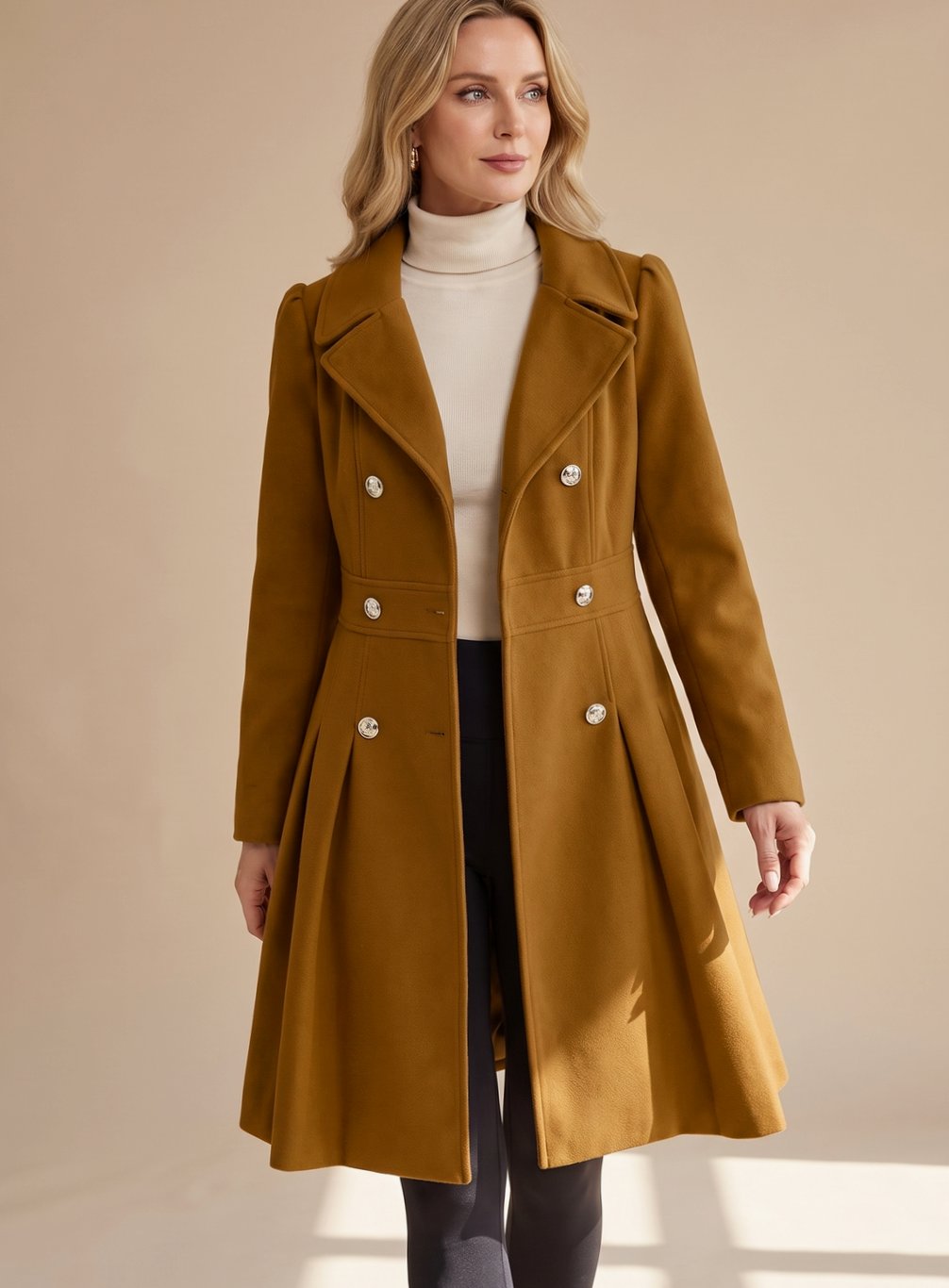 Greta | Manteau pour femmes ajusté à double boutonnage en laine avec poches