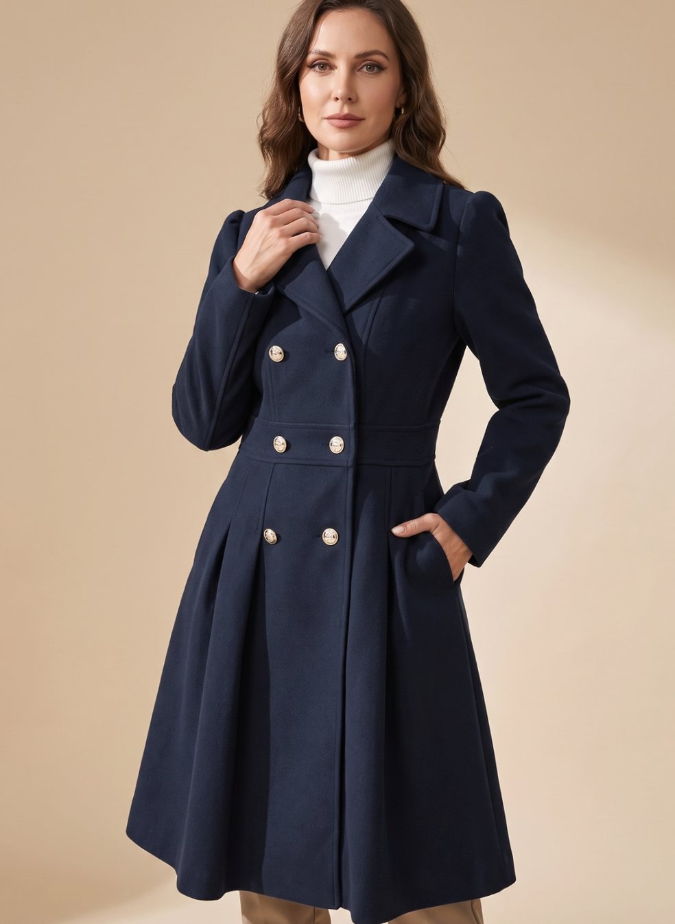 Greta | Manteau pour femmes ajusté à double boutonnage en laine avec poches