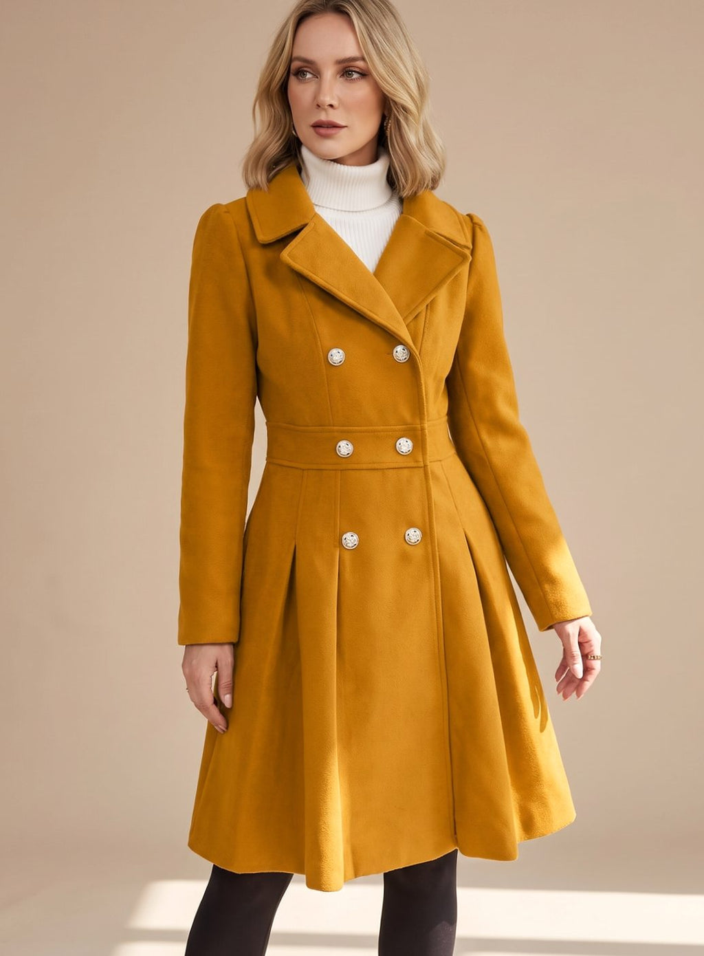Greta | Manteau pour femmes ajusté à double boutonnage en laine avec poches