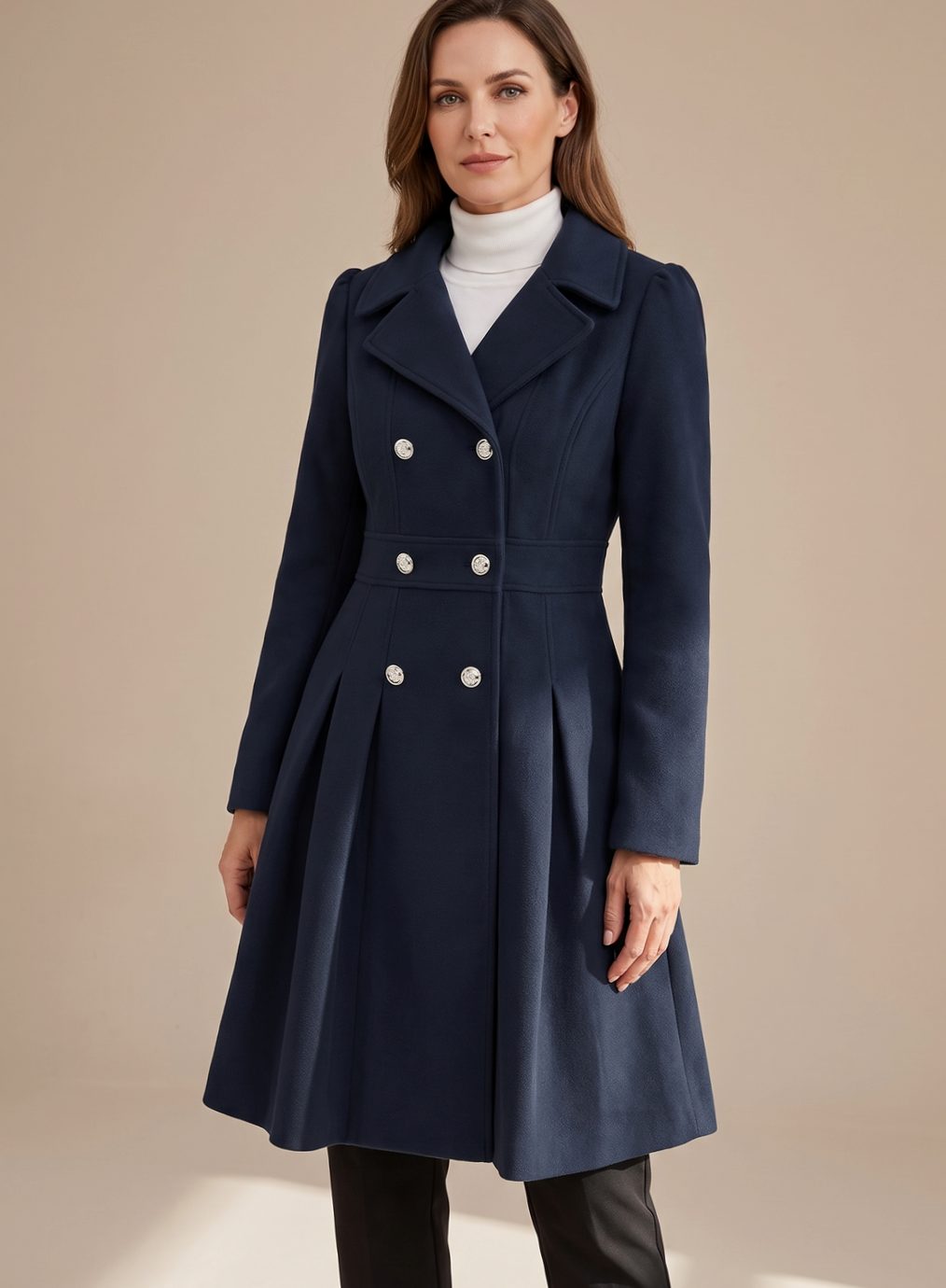 Greta | Manteau pour femmes ajusté à double boutonnage en laine avec poches