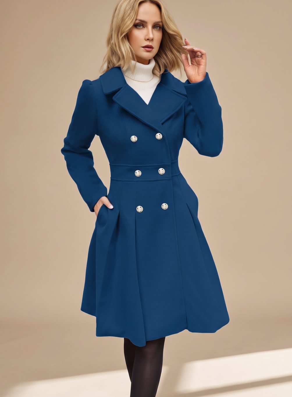 Greta | Manteau pour femmes ajusté à double boutonnage en laine avec poches