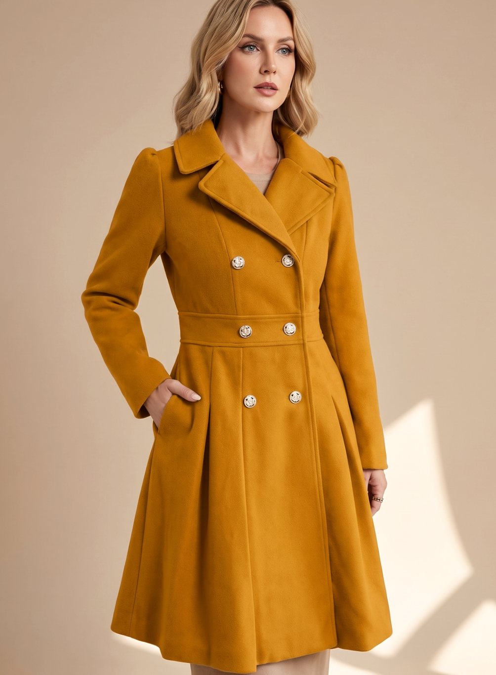 Greta | Manteau pour femmes ajusté à double boutonnage en laine avec poches