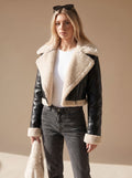 Annika | Veste en teddy pour femmes en fausse fourrure, manteau crop en simili cuir