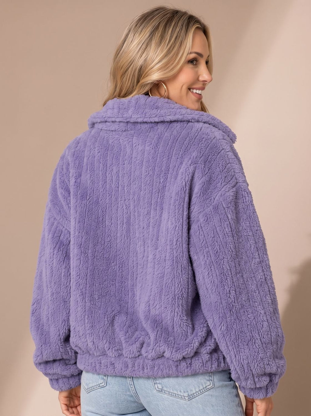Lena | Veste Teddy pour femmes en fausse fourrure, manteau Relaxed-Fit, veste en polaire avec col large
