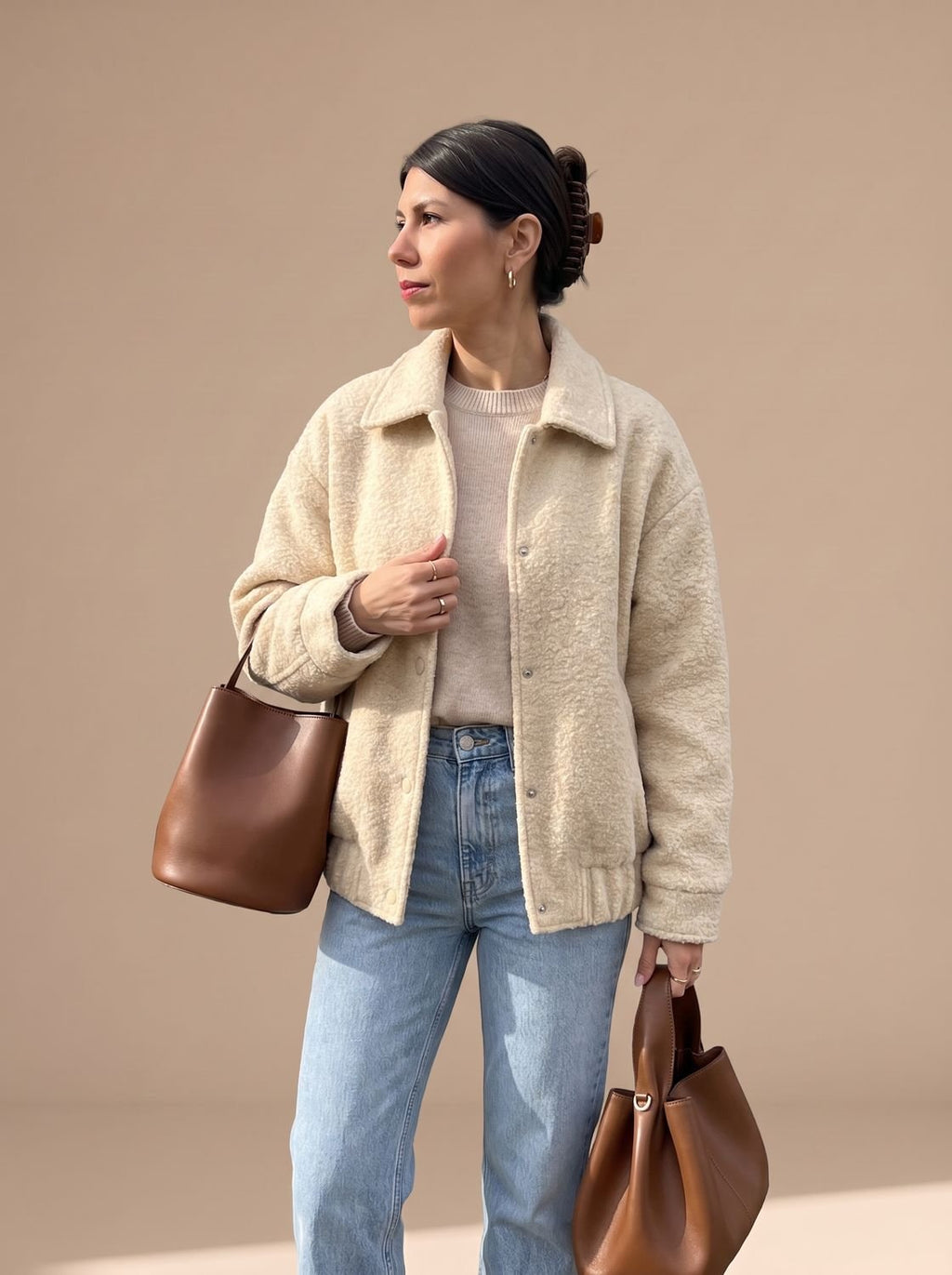Mia | Veste en teddy pour femmes avec poches latérales et ourlet élastique