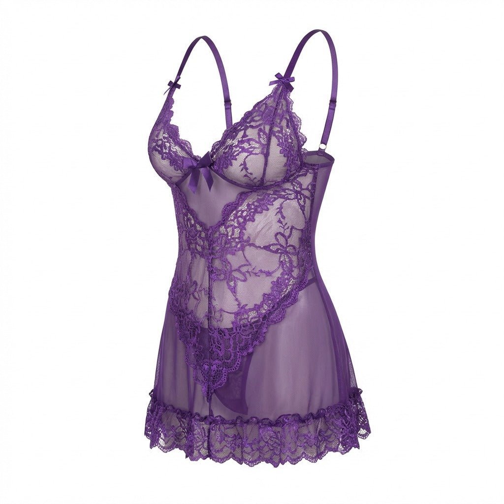 Annika | Chemise en dentelle transparente pour femmes avec string