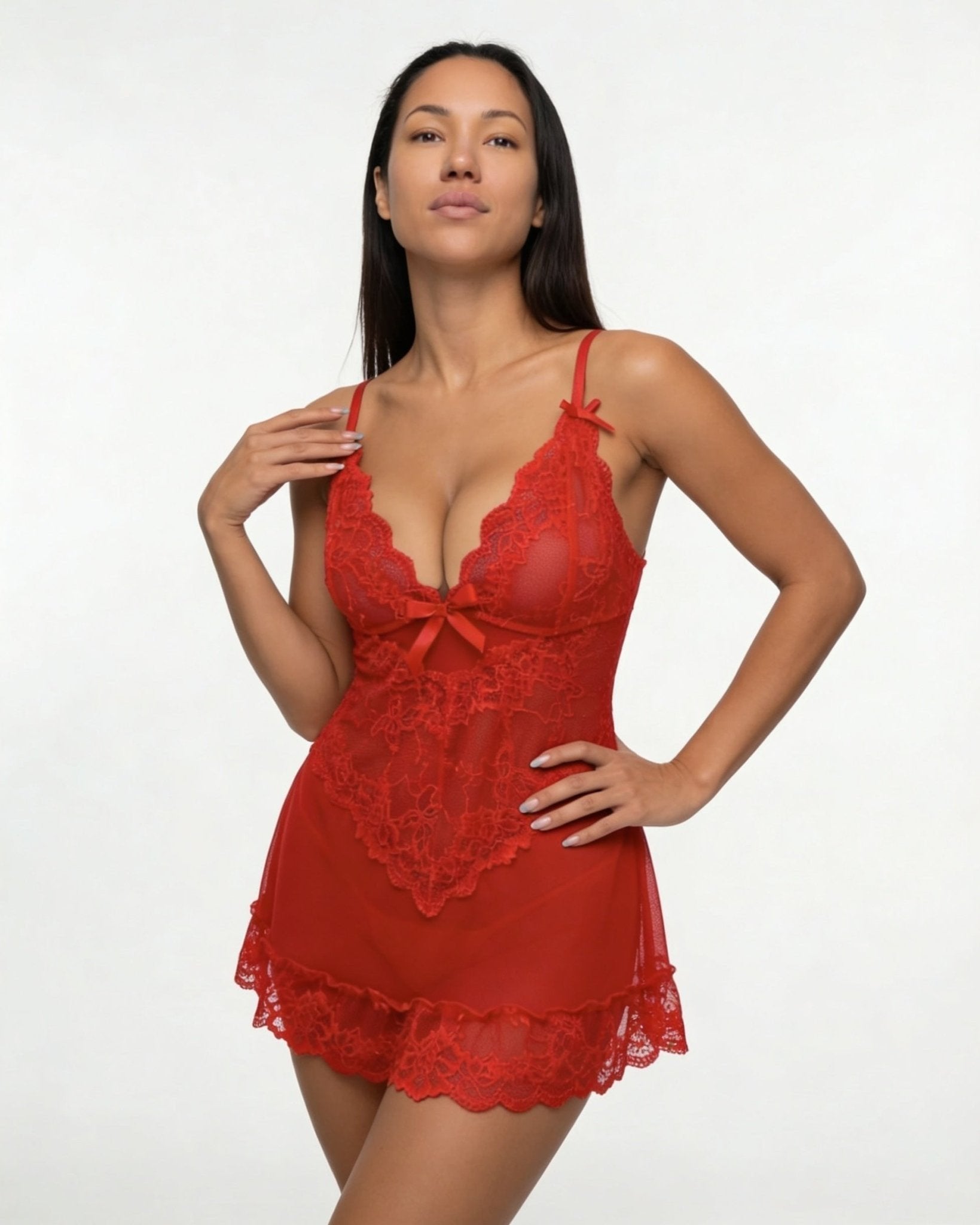 Annika | Chemise en dentelle transparente pour femmes avec string