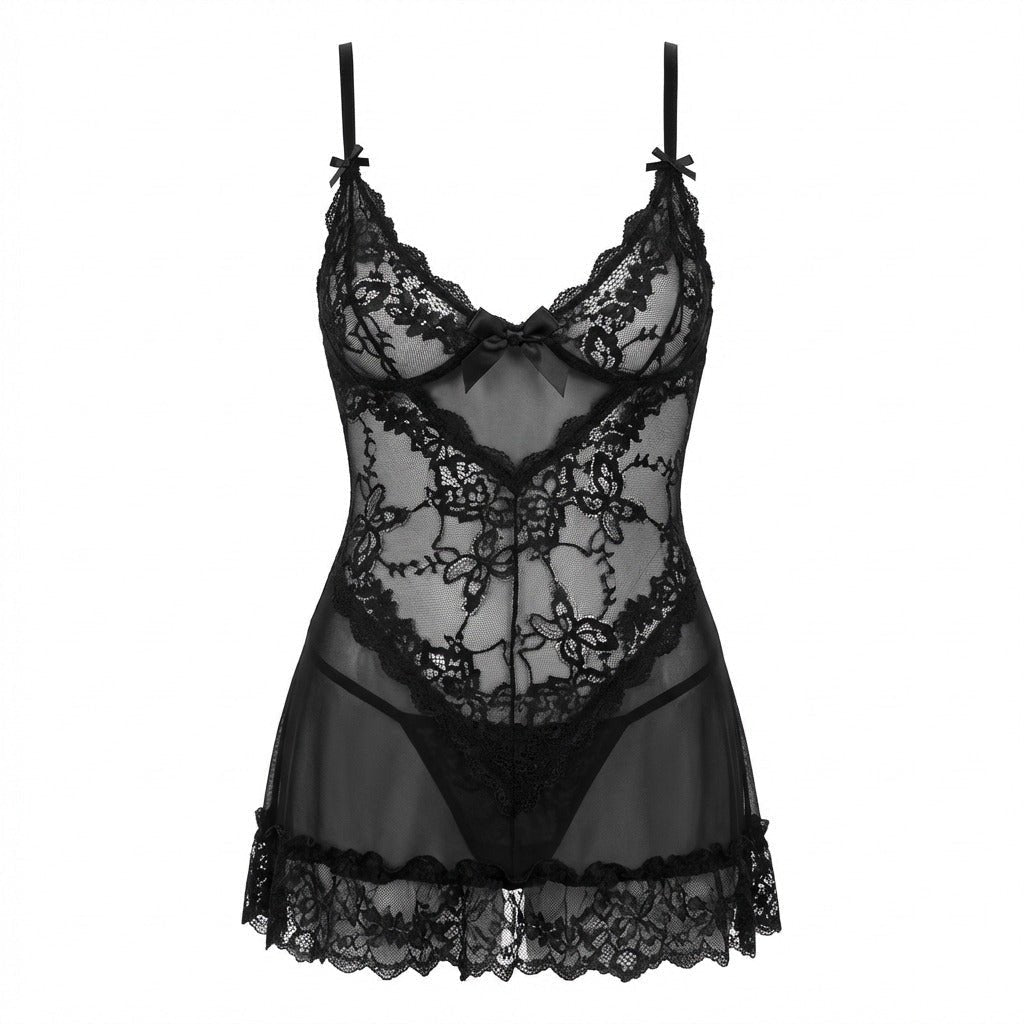 Annika | Chemise en dentelle transparente pour femmes avec string