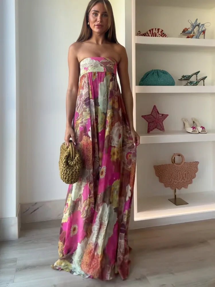 Johanna | Robe Maxi Sans Bretelles à Motif Floral pour Femme Invité de Mariage