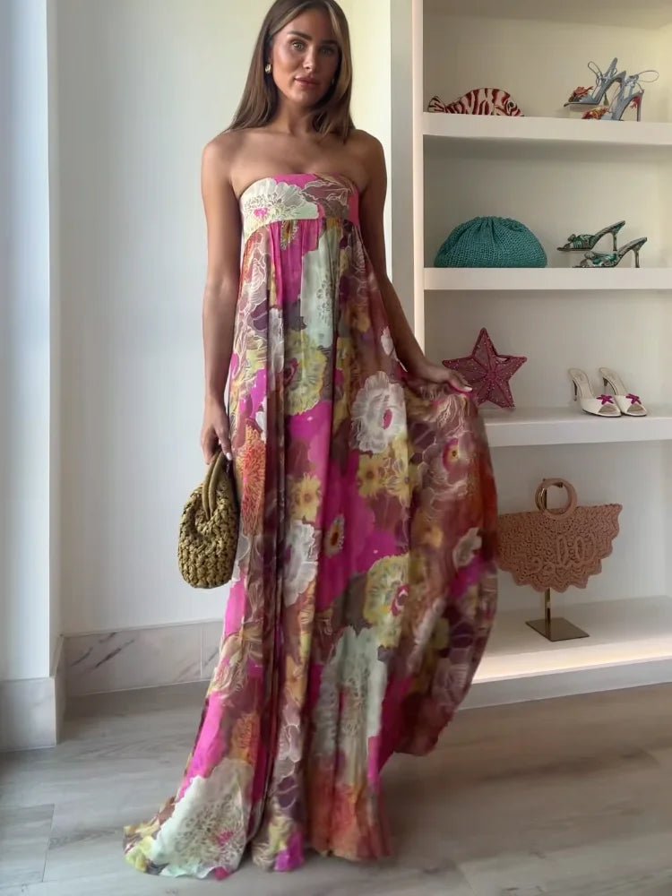 Johanna | Robe Maxi Sans Bretelles à Motif Floral pour Femme Invité de Mariage