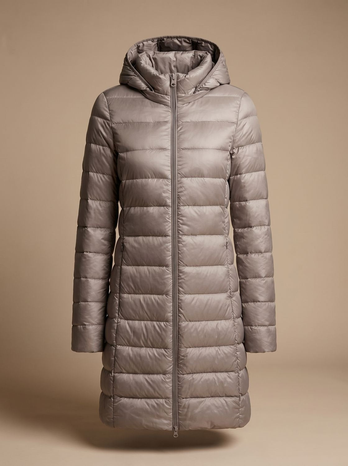 Nora | Veste d'hiver longue en duvet ultralégère pour femmes avec capuche et fermeture éclair