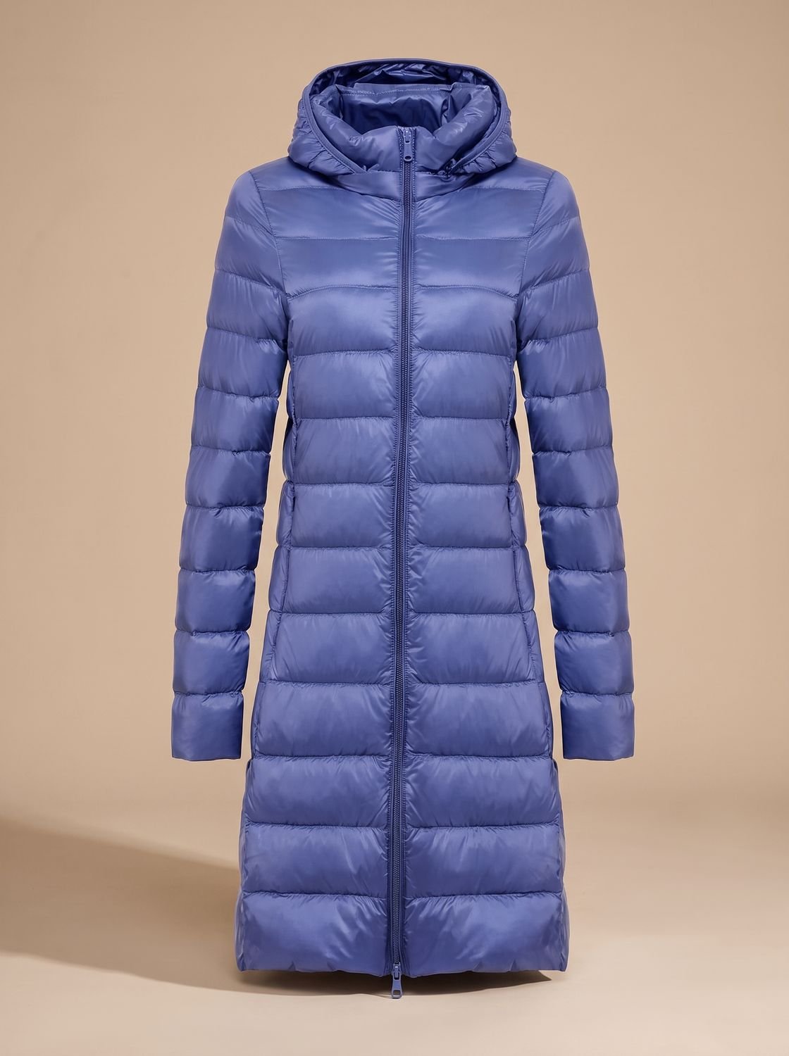 Nora | Veste d'hiver longue en duvet ultralégère pour femmes avec capuche et fermeture éclair