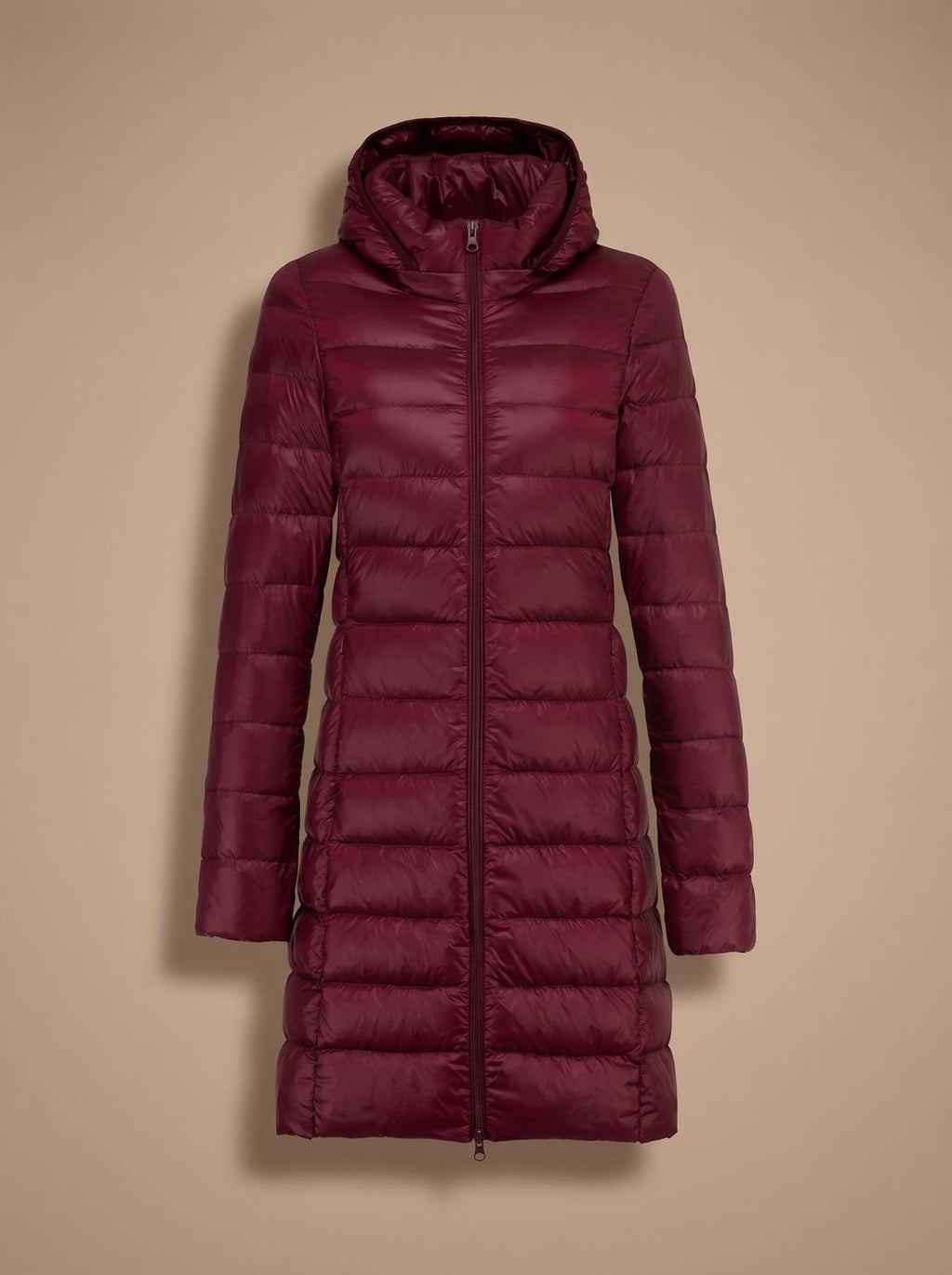 Nora | Veste d'hiver longue en duvet ultralégère pour femmes avec capuche et fermeture éclair