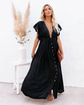 Hannah | Robe maxi fluide à encolure en V et patte de boutonnage pour femmes