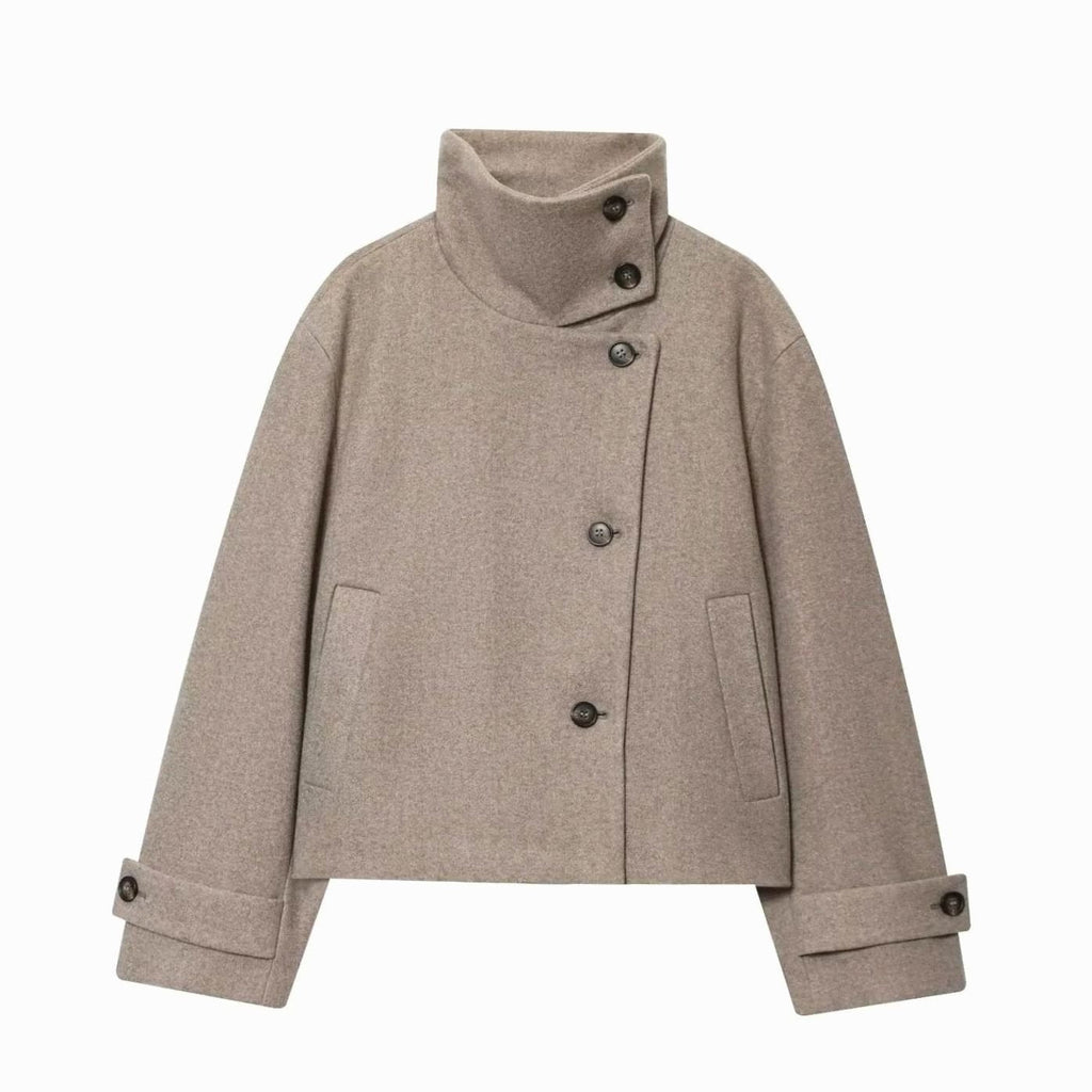 Leonie | Manteau en Laine Vintage à Col Montant pour Femmes Court avec Boutons