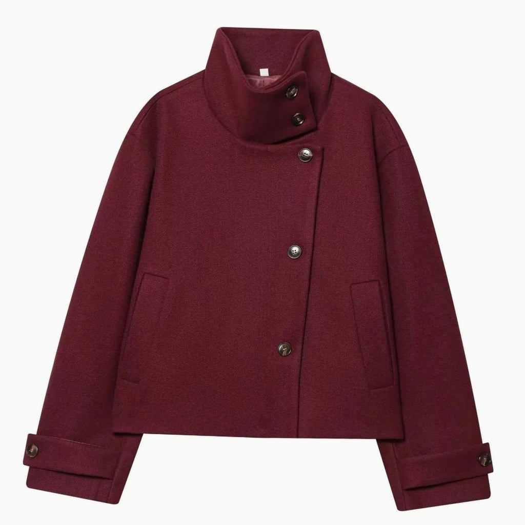 Leonie | Manteau en Laine Vintage à Col Montant pour Femmes Court avec Boutons