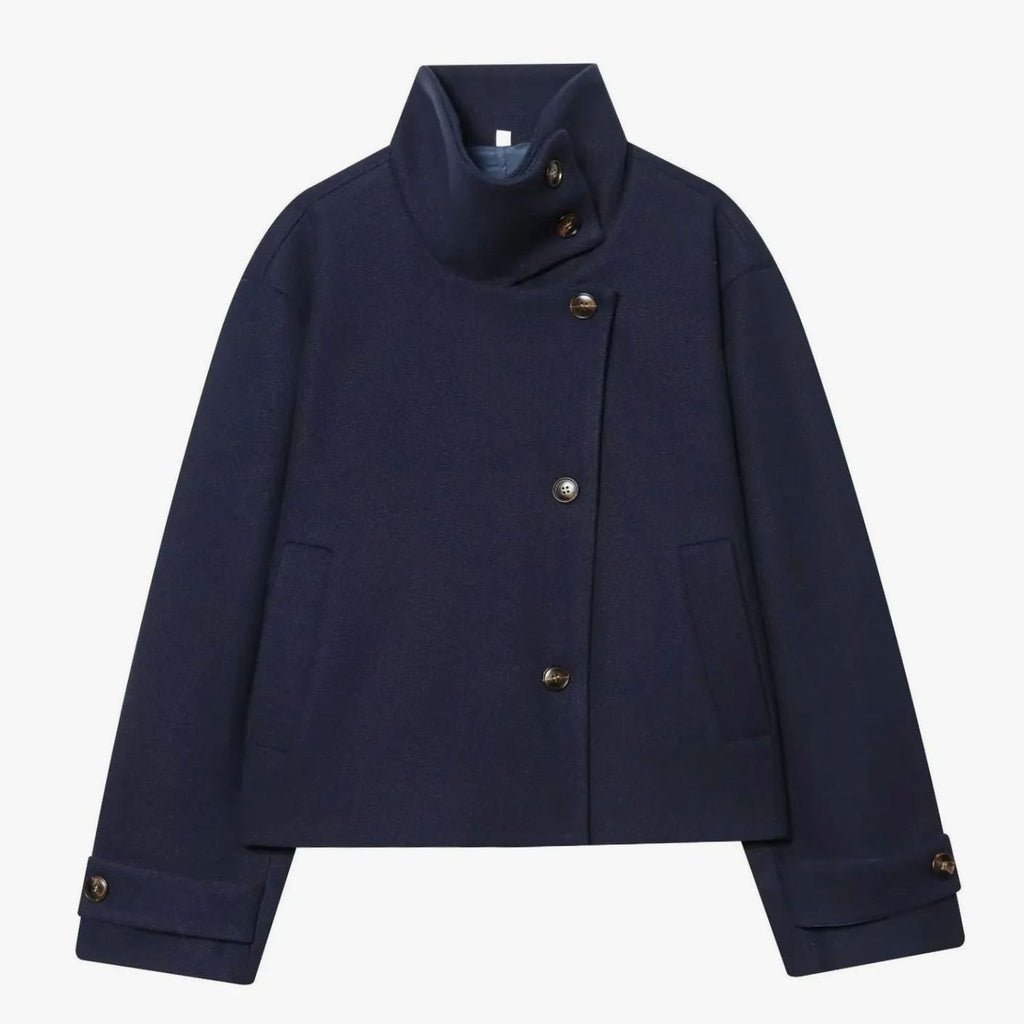 Leonie | Manteau en Laine Vintage à Col Montant pour Femmes Court avec Boutons