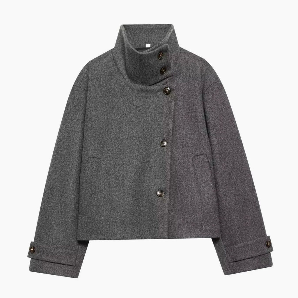 Leonie | Manteau en Laine Vintage à Col Montant pour Femmes Court avec Boutons