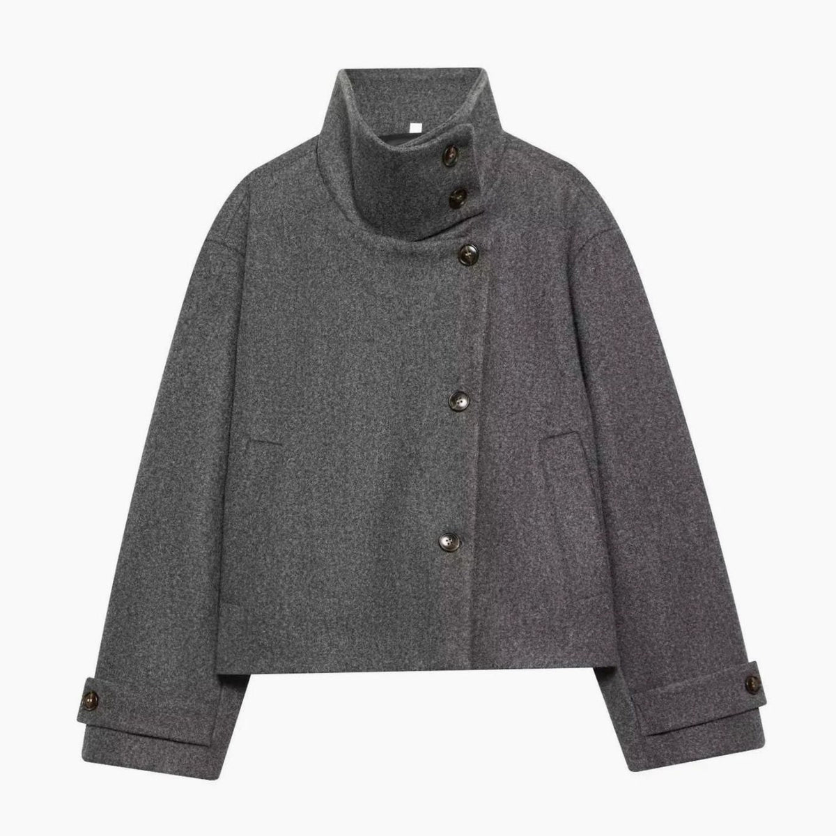 Leonie | Manteau en Laine Vintage à Col Montant pour Femmes Court avec Boutons