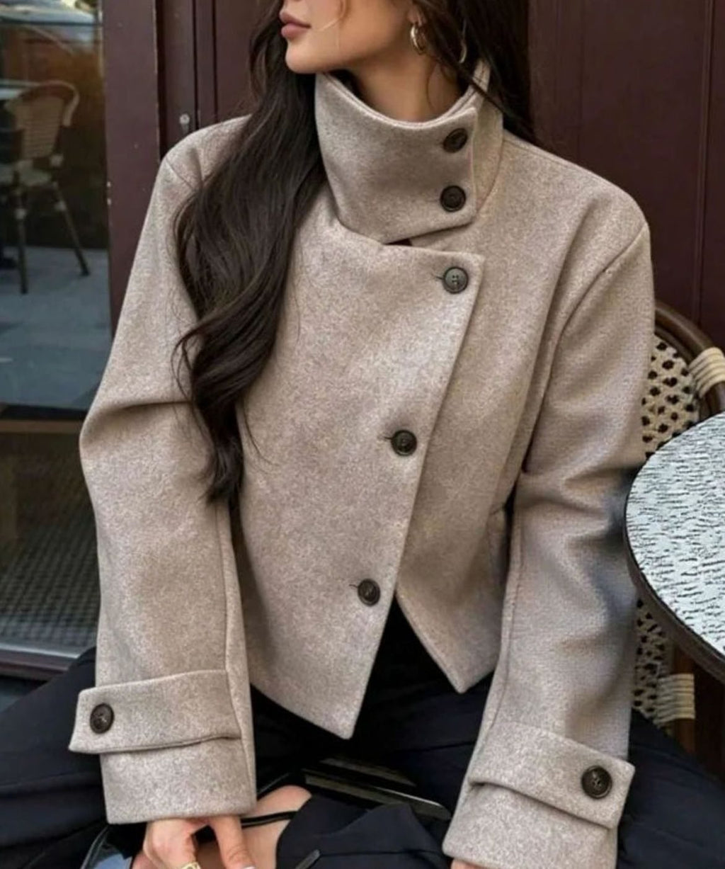 Leonie | Manteau en Laine Vintage à Col Montant pour Femmes Court avec Boutons