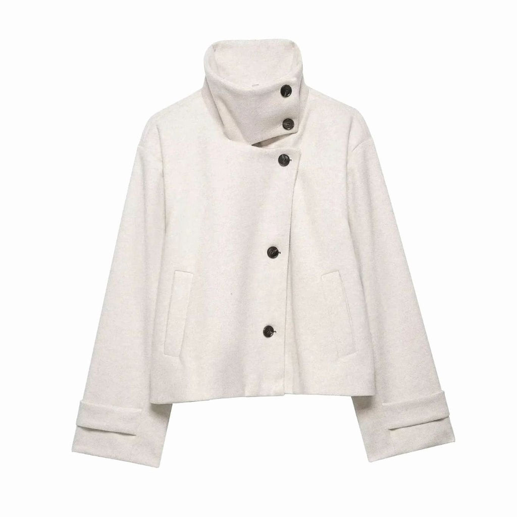 Leonie | Manteau en Laine Vintage à Col Montant pour Femmes Court avec Boutons
