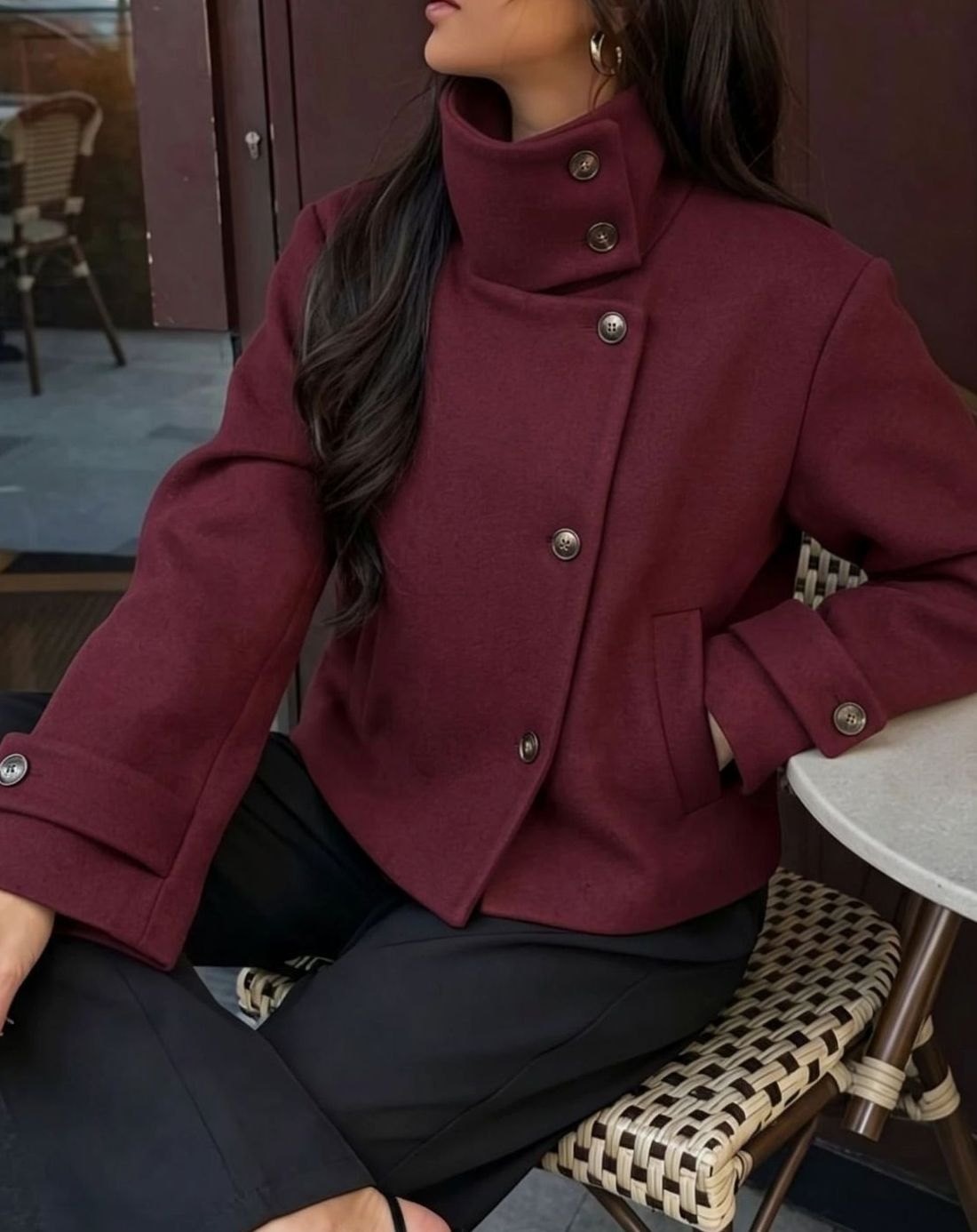 Leonie | Manteau en Laine Vintage à Col Montant pour Femmes Court avec Boutons