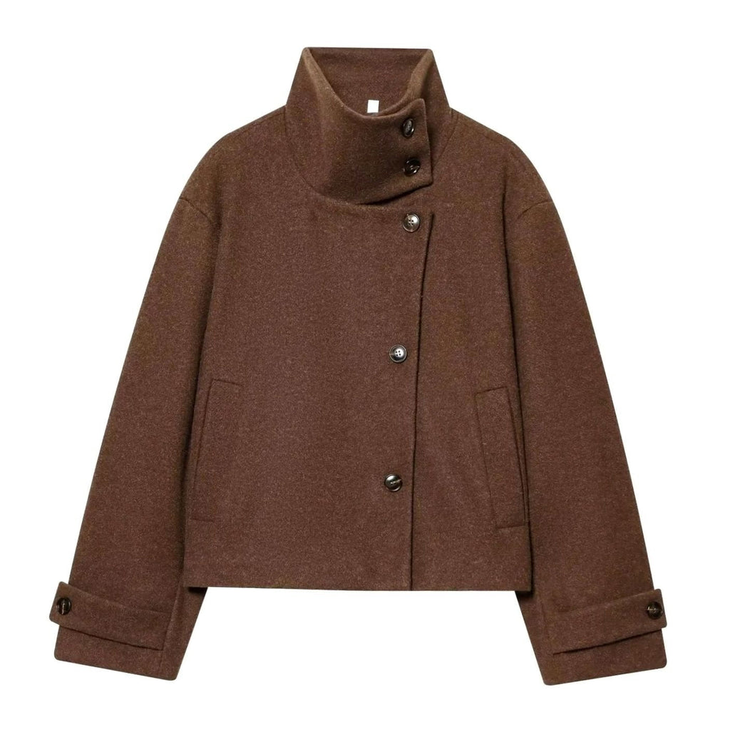 Leonie | Manteau en Laine Vintage à Col Montant pour Femmes Court avec Boutons