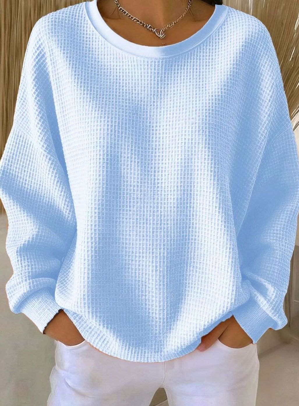 Leonie | Sweat-shirt en tricot gaufré pour femmes, coupe décontractée, col rond, manches longues