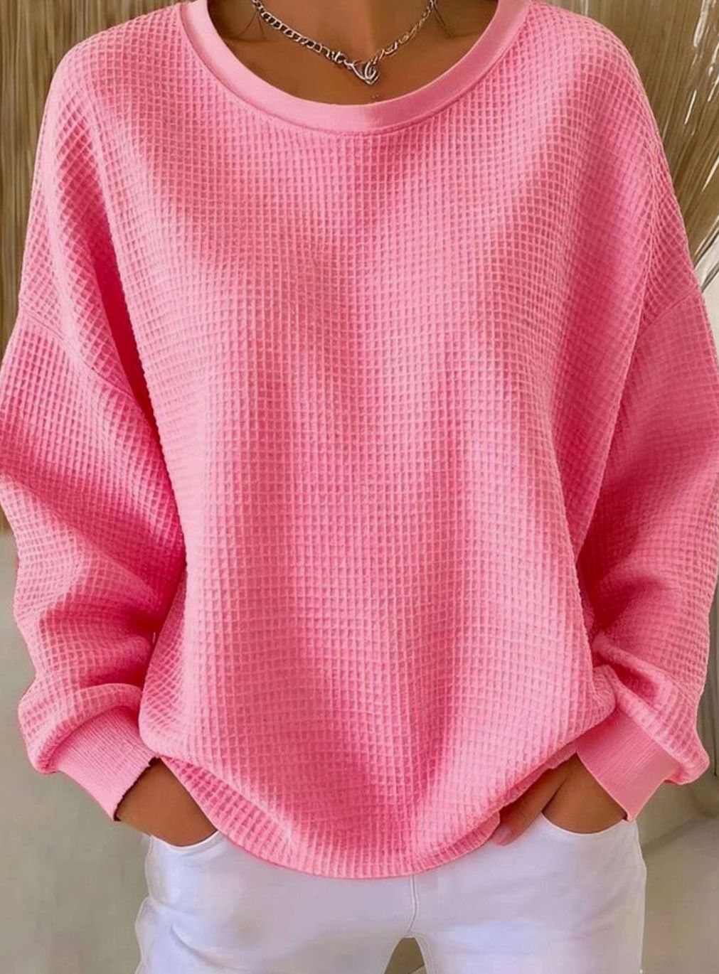 Leonie | Sweat-shirt en tricot gaufré pour femmes, coupe décontractée, col rond, manches longues