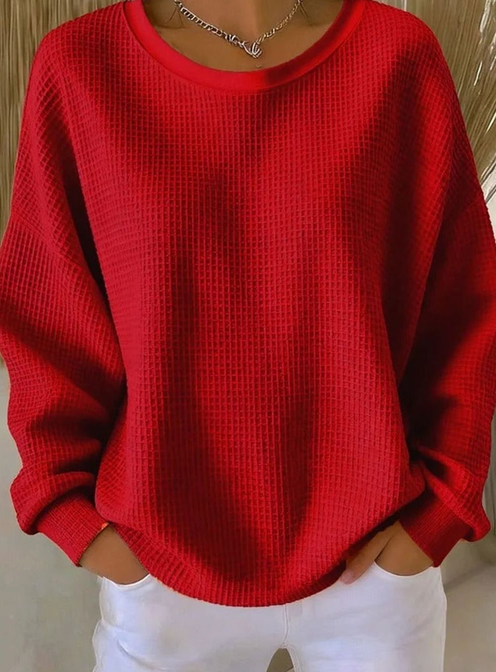 Leonie | Sweat-shirt en tricot gaufré pour femmes, coupe décontractée, col rond, manches longues