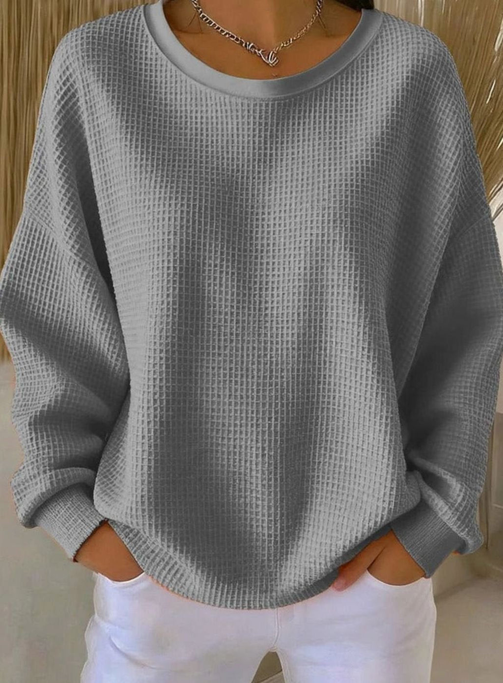Leonie | Sweat-shirt en tricot gaufré pour femmes, coupe décontractée, col rond, manches longues