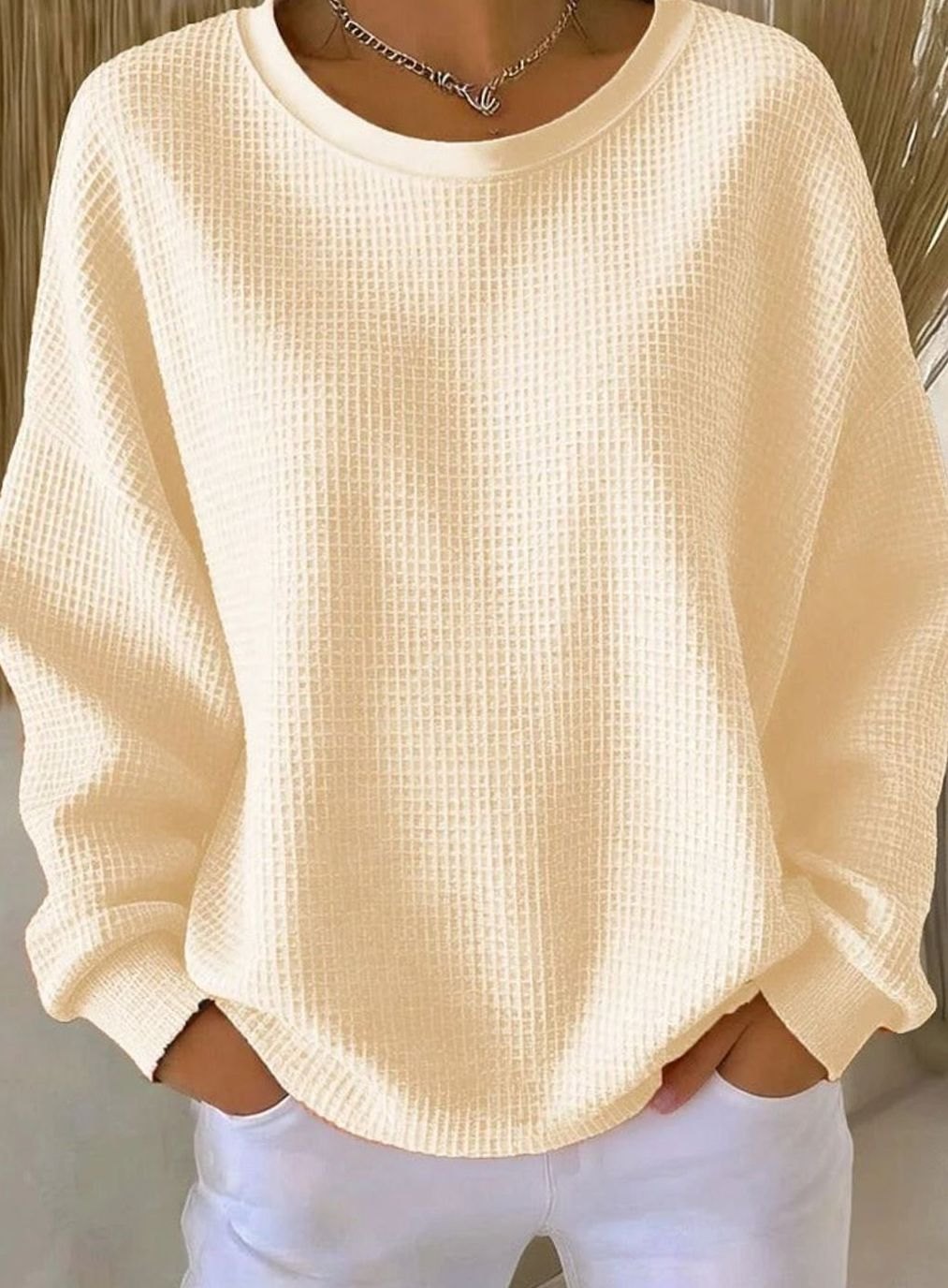 Leonie | Sweat-shirt en tricot gaufré pour femmes, coupe décontractée, col rond, manches longues