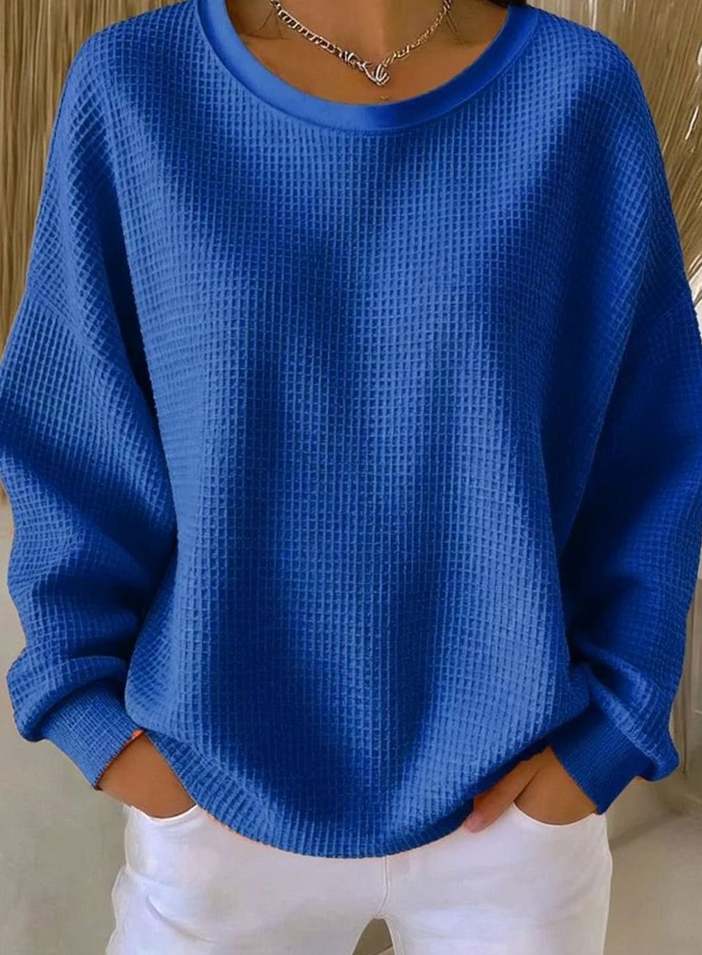 Leonie | Sweat-shirt en tricot gaufré pour femmes, coupe décontractée, col rond, manches longues