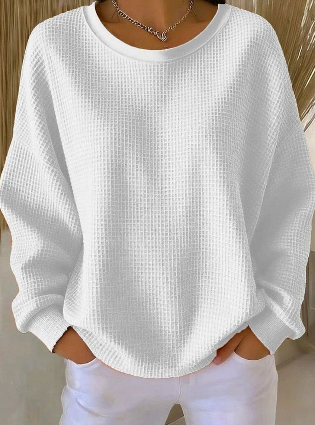 Leonie | Sweat-shirt en tricot gaufré pour femmes, coupe décontractée, col rond, manches longues
