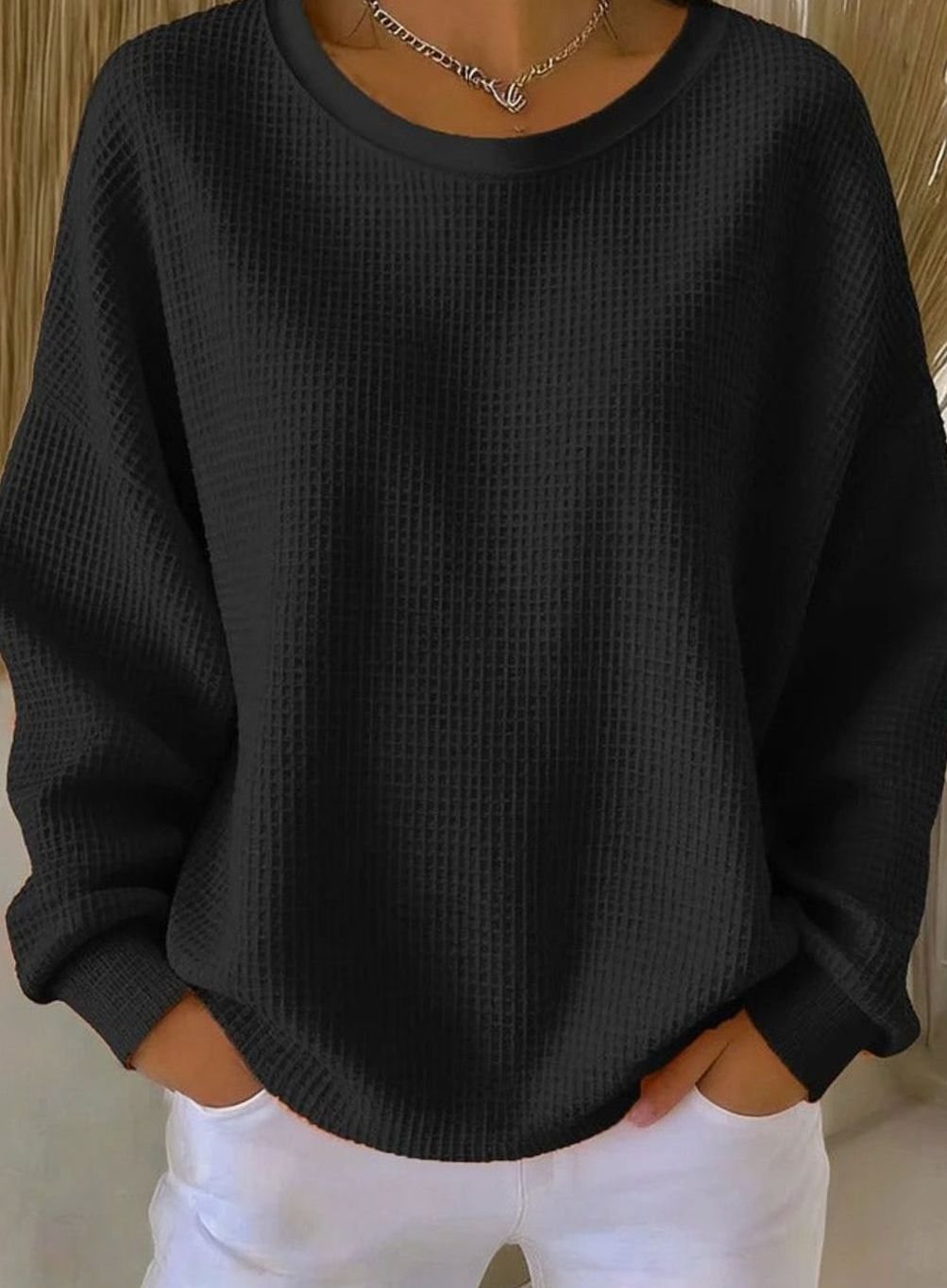 Leonie | Sweat-shirt en tricot gaufré pour femmes, coupe décontractée, col rond, manches longues
