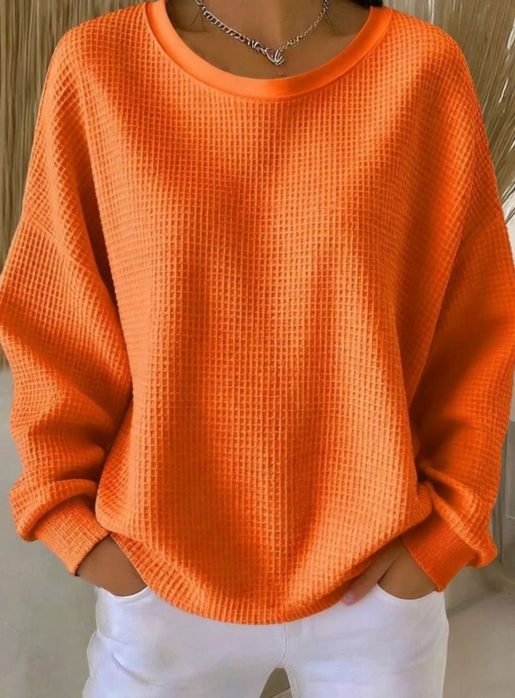 Leonie | Sweat-shirt en tricot gaufré pour femmes, coupe décontractée, col rond, manches longues
