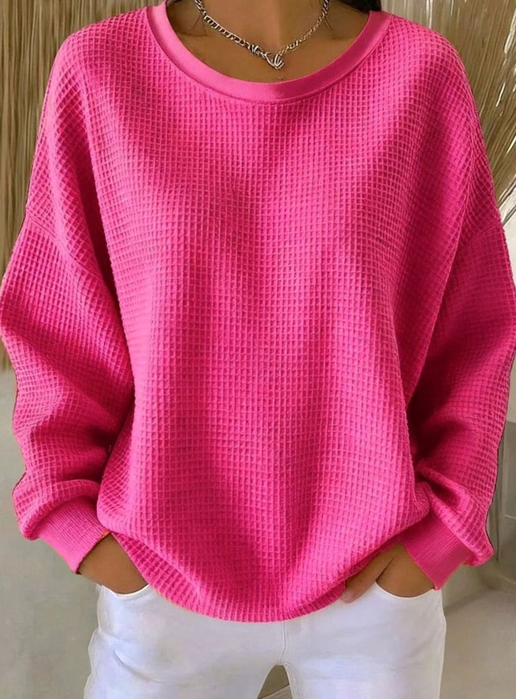 Leonie | Sweat-shirt en tricot gaufré pour femmes, coupe décontractée, col rond, manches longues